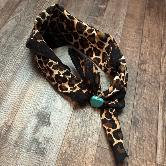 Accessories - Leopard Print Scarf with Turquoise Accent